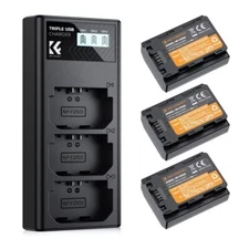 K&F Concept 3 Pack 2280mAh NP FZ100 Battery and Three Slot Charger for Sony