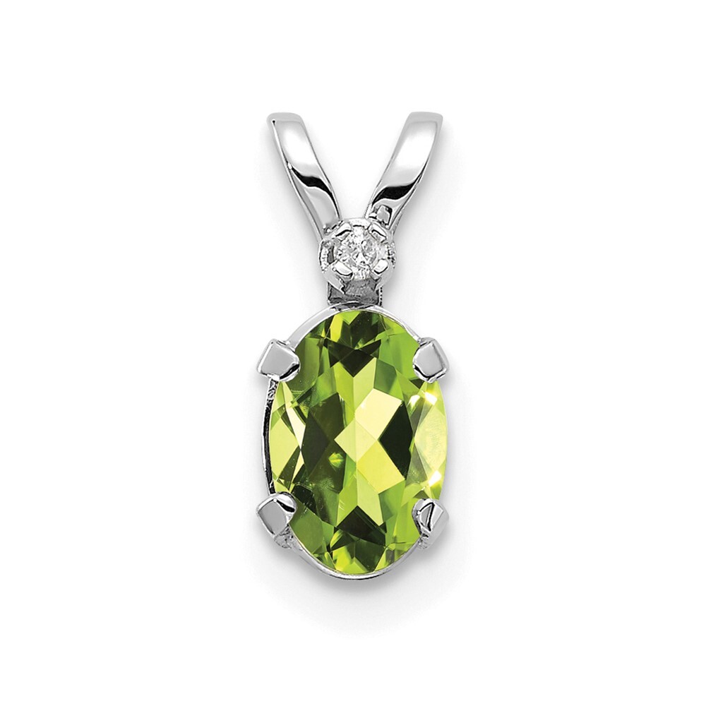 14K White Gold Diamond and Peridot Birthstone Pendant L-12
