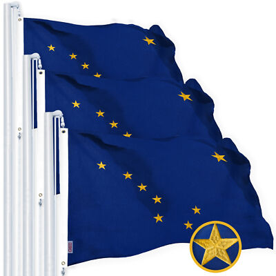 NEW G128 Alaska Flag 3-Pack 4x6 FT Embroidered Tough Spun Polyester, State