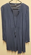 Old Navy Women's Dress Small Shift Navy Blue Satin Long Sleeve Tie Neck