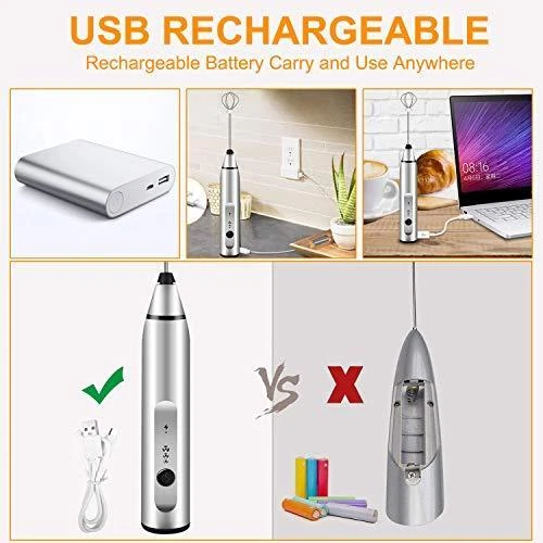 Milk Frother Handheld, Gbivbe Rechargeable Whisk Drink Mixer for Coffee with Art