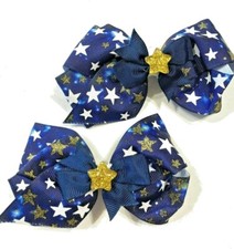Beautiful Night Stars inspired set of pigtail hair bows for girls..