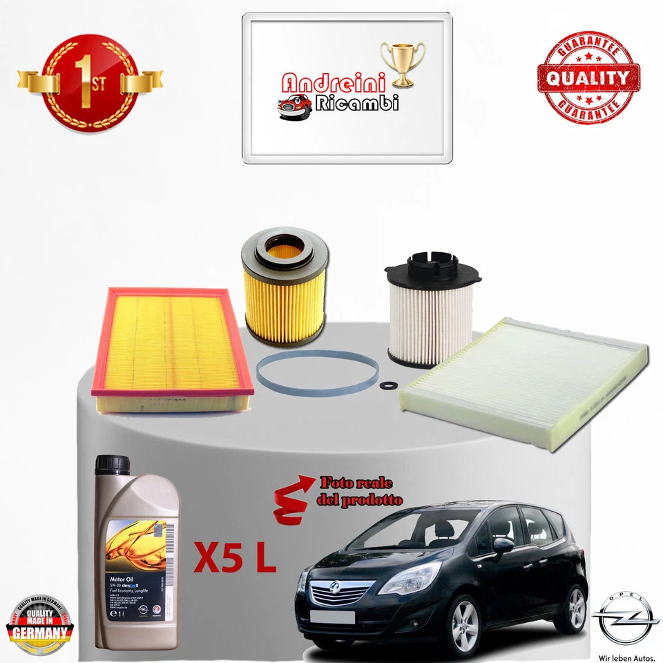 KIT TAGLIANDO 4 FILTRI E OLIO OPEL MERIVA B 1.7 CDTI 81KW 110CV DAL 2010 ->