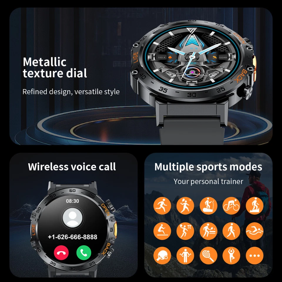 Military Smart Watch Men Answer/Make Call Waterproof Heart Rate Fitness Tracker - Image 3 of 4