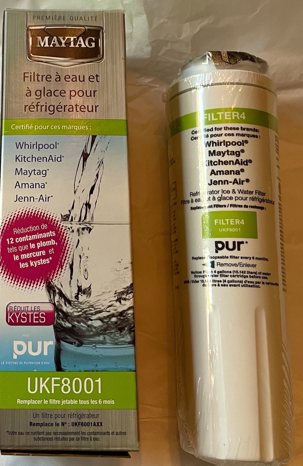 Genuine PUR UKF8001 Water Filter for Maytag KitchenAid Whirlpool Amana