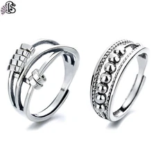 2PCS Adjustable Open Rings Anti Anxiety Fidget Stress Relief Thumb Knuckle Ring