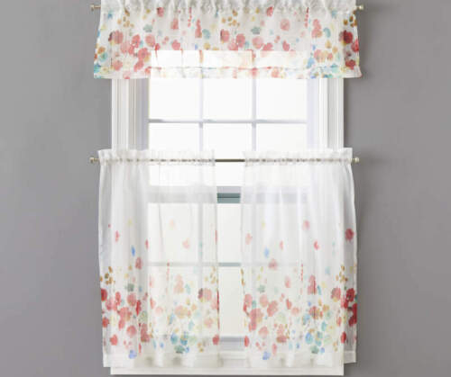 Real Living Maggie Kitchen Tier & Valance 3 Piece Set ~ Beautiful Poppy Floral  - Picture 1 of 5