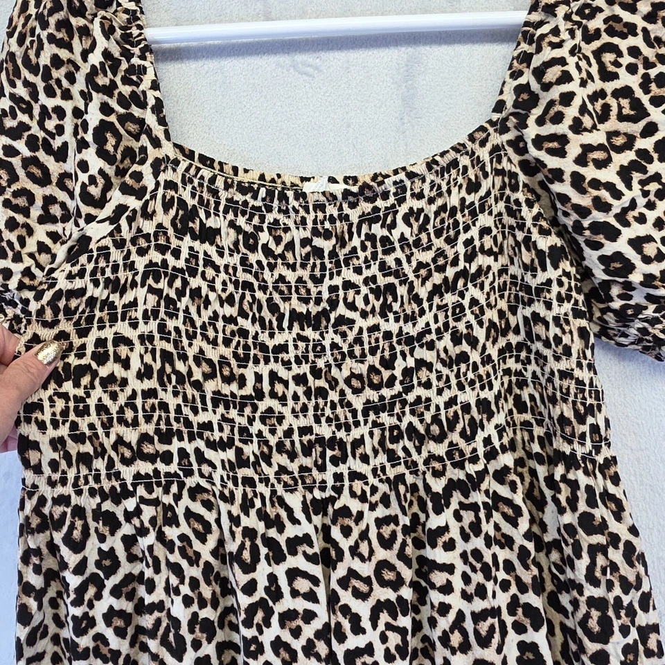 Vestido para mujer H&M manga abullonada estampado animal calado línea A mafia esposa cottagecore Foto 4 de 4