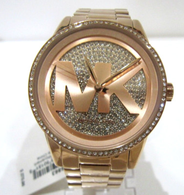 Michael Kors NEW MK6863 Ritz Crystals Rose Gold MK Dial Ladies Watch NWT $275