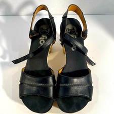 Flogg Florence Black Leather Sandal/Clog Wood Heel Scandi