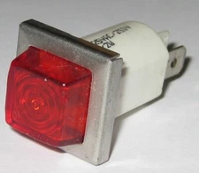 Red w/ Metal Square Bezel Round Indicator Light - 125 VAC - 1/2 Watt - 1/2" Hole