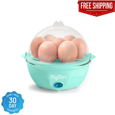 MyMini Premium 7-Egg Capacity Cooker Large, Compact Design, MEC7TL, White & Teal