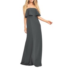 Show Me Your Mumu Monaco Ruffle Gown siz M Strapless Maxi Dress Gray Bridesmaid
