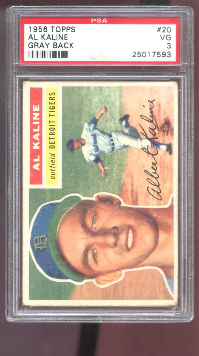 1956 Topps #20 Al Kaline PSA 3 Graded Baseball Card Gray Back Detroit Tigers