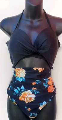 NWOT  CUPSHE SZ L Large Front Cutout 1 piece Swimsuit Floral/Black