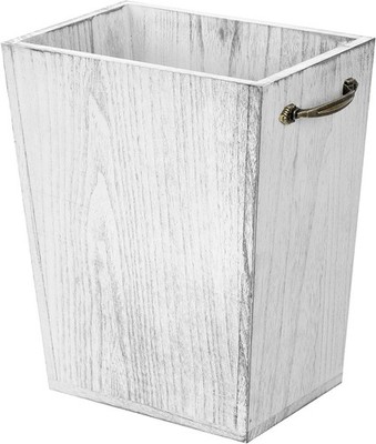 Wood Wastebasket Trash Can Rustic Farmhouse Square Garbage Container Bin with