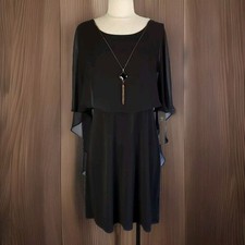Glamour Dress Womens 10 Petite Flare Cape Midi Necklace Black Style Gon180P