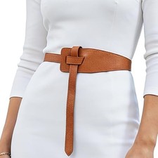 Plus Size Leather Waist Belt Black Tie Knot Belt Irregular Fashion Dress Brown