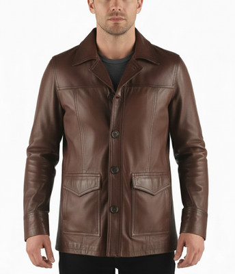 70s Real Hitman Vintage Brown Genuine Leather Agent Cosplay Halloween Jacket