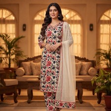 Women s Floral Print Designer Salwar Kameez With Dupatta S-Small -36
