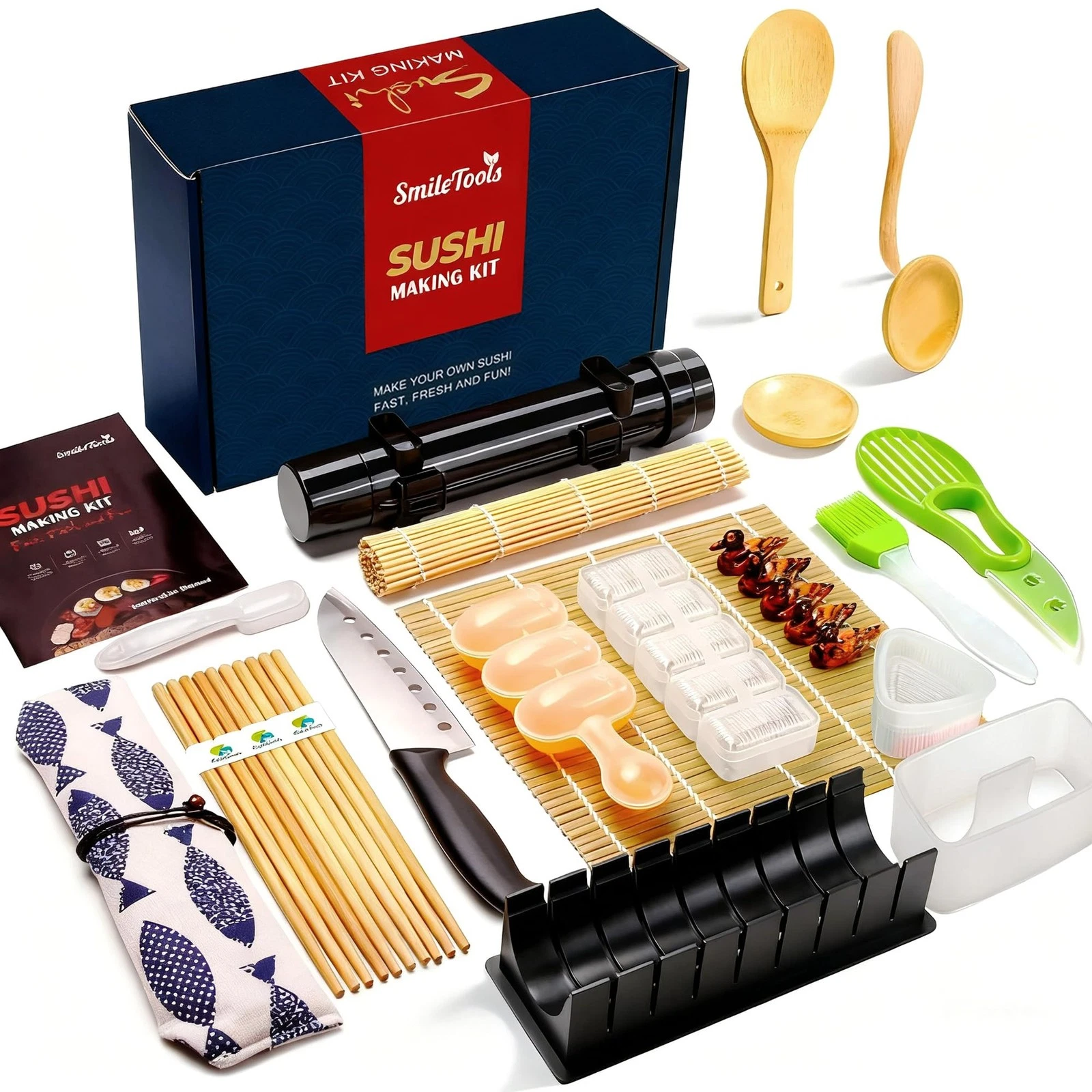 SmileTools Sushi Making Kit, 28 in 1 Sushi Roller Kit with Bamboo Mats, Sushi...
