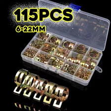 115 Spring Hose Clamp 6-22mm Fastener Kit Fuel Water Line Pipe Air Tube Clip Set