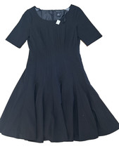 New Directions 8 NEW Black Ponte Knit Short Slv Round Neck Swing Dress Party