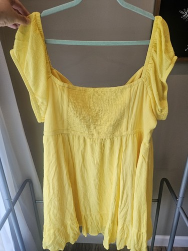 NWT Torrid Plus Size Yellow Gauze Puff Sleeve Off Shoulder Skater Dress Size 4X - 第 5/6 張圖片