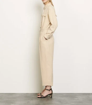 Sandro Paris Women's Beige Cotton & Linen Jumpsuit Size 36 S 8 SFPCO00082 - Photo 1/4
