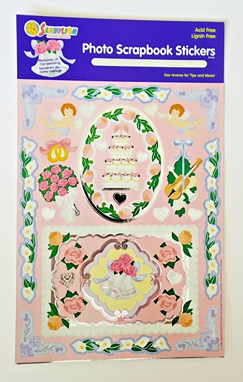 Vintage 1998 Sandylion Foil Our Wedding Photo Scrapbook Stickers XL sheet