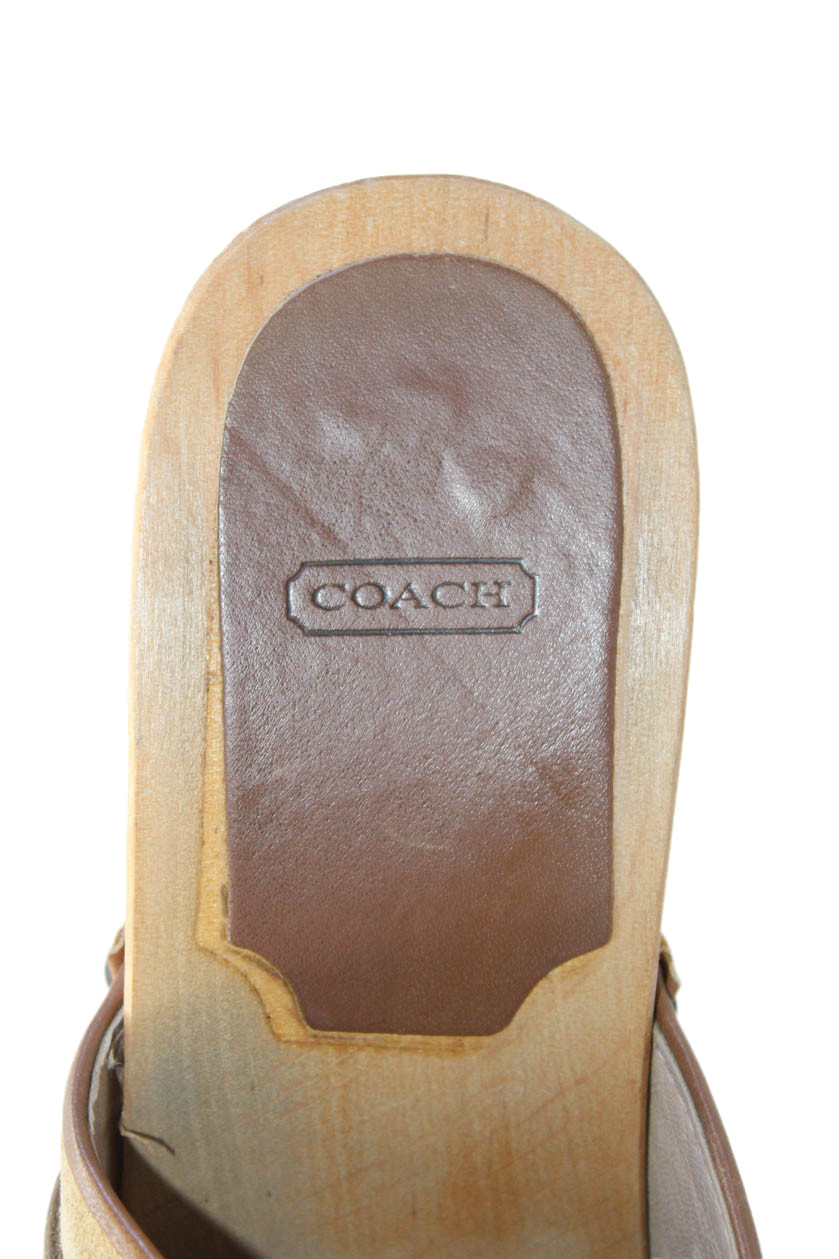 Coach Women's Suede Leather Studs Wood Heel Mules Sandals Beige Size 6 thumbnail 7