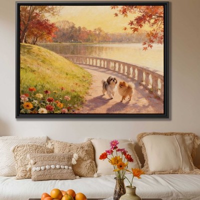 Oil Painting Dog Canvas Print Shih Tzu Pomeranian Art Wall Decor Rustic Dog Art