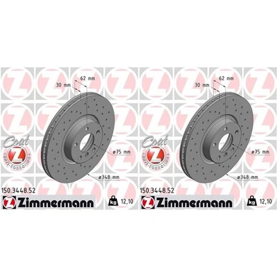 2x ZIMMERMANN Sport Disques de Frein 348mm Perforé Avant Convient pour BMW X5 X6 - Photo 1/2