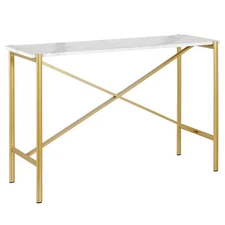 Henn&Hart 46" Gold Metal/Faux Marble Console Table