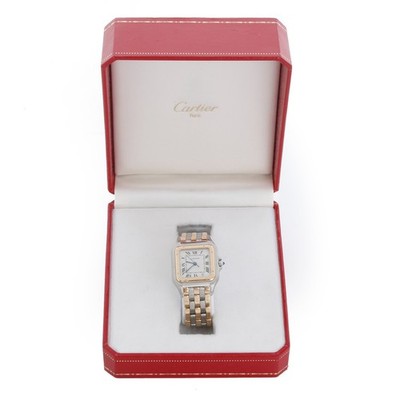 Cartier 3-Row Panther W25028B8 Midsize 2-Tone Steel & Gold Watch W/Cartier Box