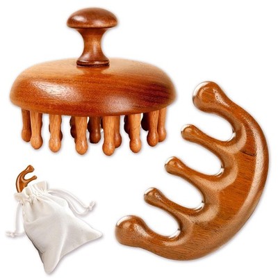 Wooden Trigger Point Massage Tool, 2 Pcs Wooden Head Scalp Massager Comb for ...