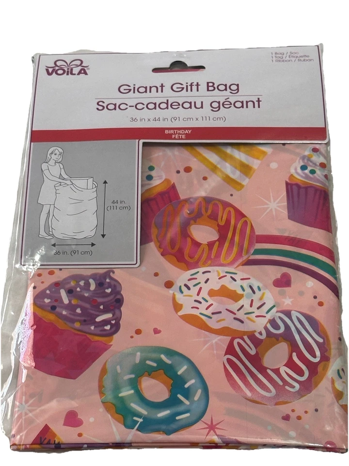 Bolsa de regalo Voila Giant 36 pulgadas x 44 pulgadas (91 cm x 111 cm) Donuts nueva con etiquetas Foto 2 de 3
