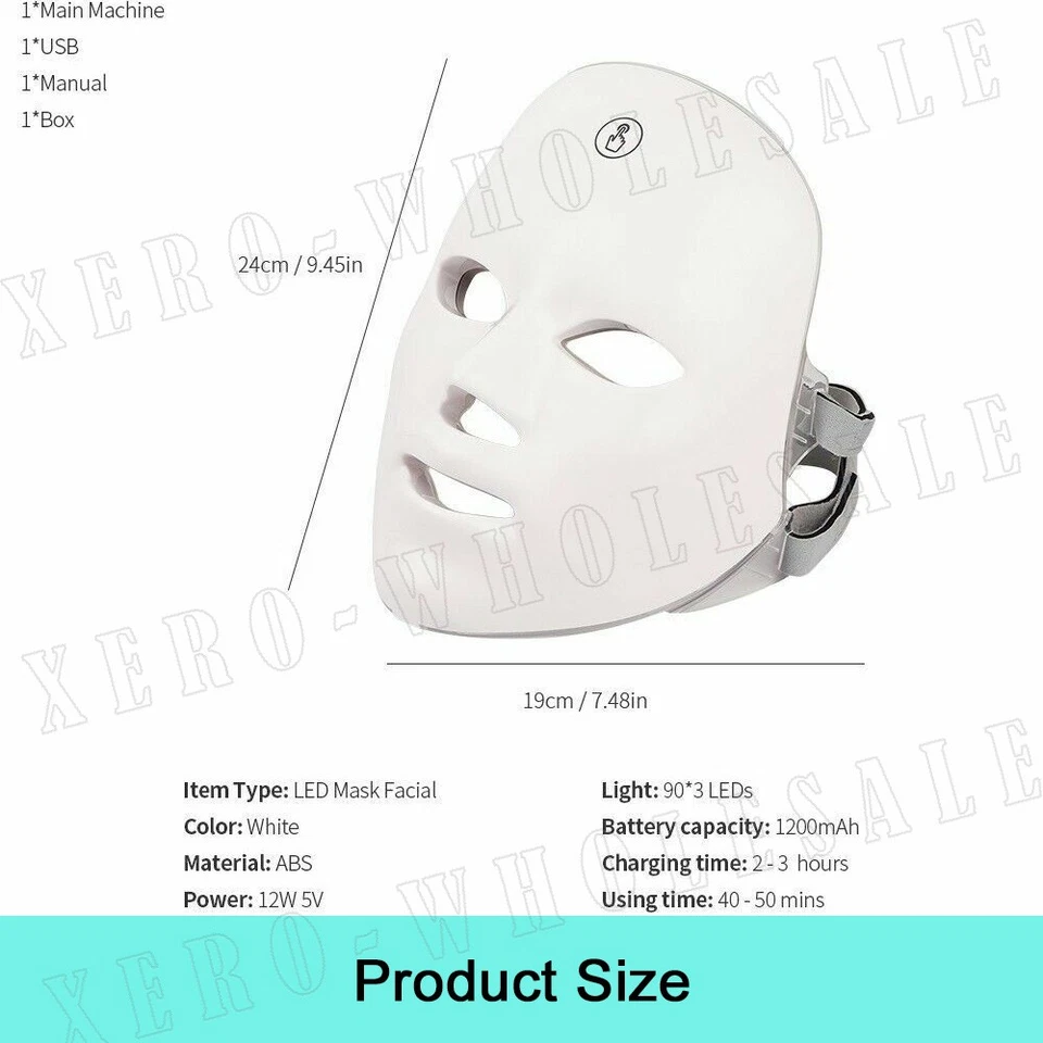 7 Color LED Light Photon Face Mask Neck Rejuvenation Skin Facial Wrinkle Therapy - image 2 of 4