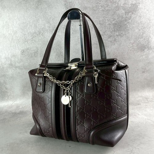 Gucci Shima Leather Handbag GG Pattern Pre-owned From Japan