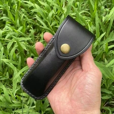 5" Vintage Black Leather Sheath Pouch for 110 Pocket Folding Knife