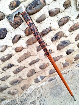 ANCIENNE CANNE PIOLET POLONAISE 85CM - NOWY SACZ - ART POPULAIRE - - Photo 1/4