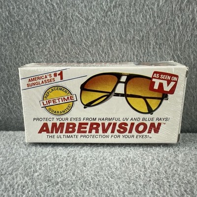 Vintage AmberVision Sunglasses Driving Aviator Frame 80s As Seen On TV Retro NEW