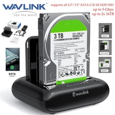 Wavlink External Hard Drive Enclosure 2.5/3.5in HDD SSD Case 2 Bay Offline Clone