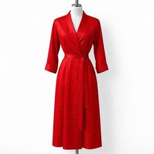 Frederick s of Hollywood Vintage Red Satin Patterned Robe w/ Ties, Size Medium