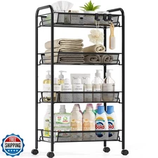 SYKIARIOL 4-Tier Metal Utility Cart, Mesh Wire Rolling Cart on Wheels, Storag