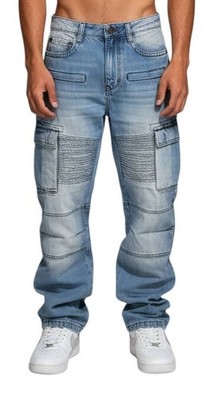 Peviani Herren Cargo Jeans Regular Fit Multi Taschen Knopf Reißverschluss