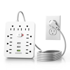 9 Outlet Surge Protector Power Strip 3 USB Ports 5ft Cord 110-240V White