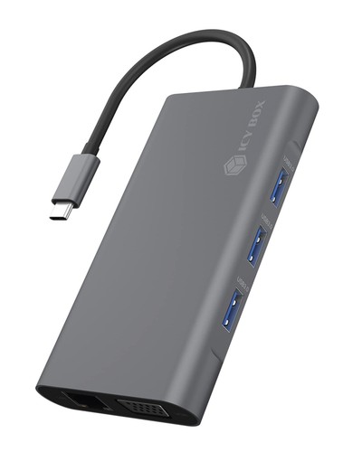 ICY BOX USB-C docking station (8-in-1) met 1x HDMI (4K 30Hz), 3-voudige USB 3.0 HUB, 100 W Power Delivery, kaartlezer, audio voor laptop, MacBook, iPad Pro of Android tablet/smartphone