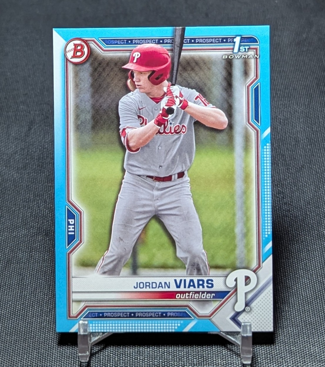 Jordan Viars 1st Sky Blue /499 Rookie RC 2021 Bowman Draft Card #BD-132 Phillies