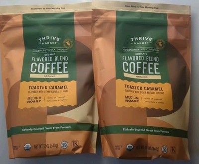 LOT 2 Thrive Market TOASTED CARAMEL Coffee Organic GROUND  MEDIUM ROAST 12 OZ EA